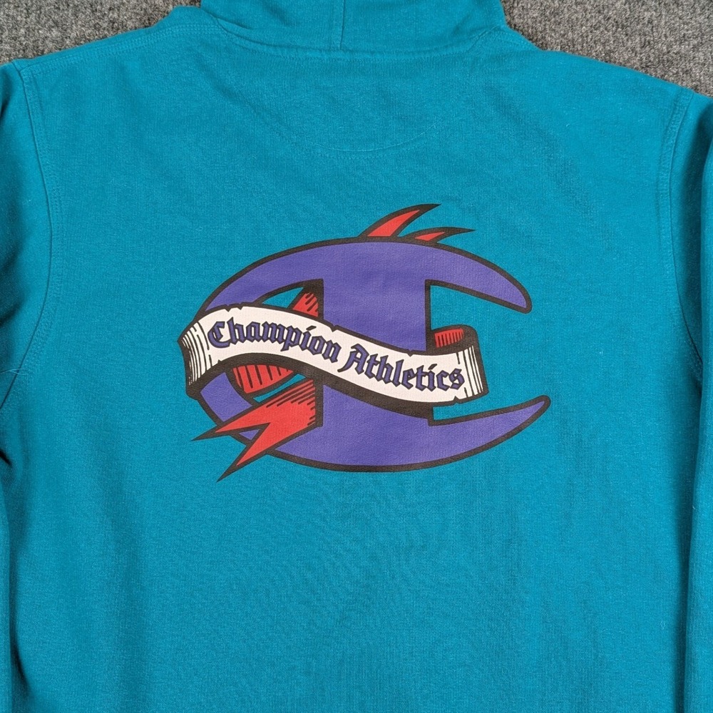 Champion Mens Hoodie Teal Blue Graphic Pullover Sweatshirt Medium GF89H - Picture 5 of 13